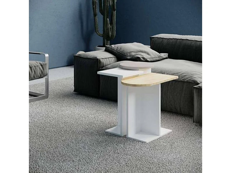 Tris tavolino da salotto Mund colore bianco rovere tortora
