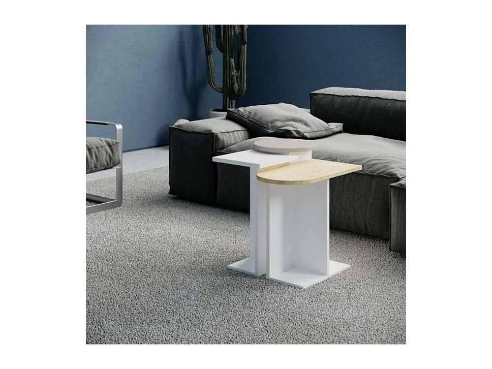 Tris tavolino da salotto Mund colore bianco rovere tortora