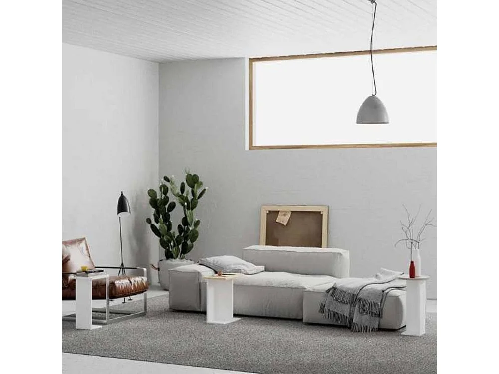 Tris tavolino da salotto Mund colore bianco rovere tortora