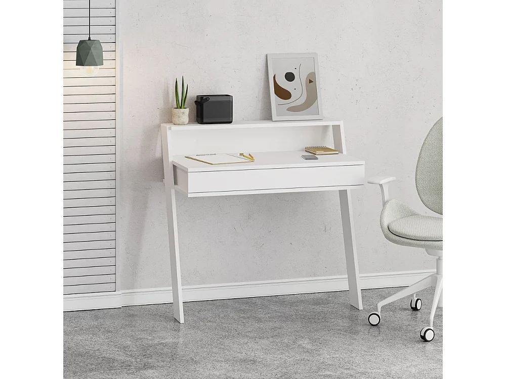 Scrivania da parete con cassetto Cowork 94 cm colore bianco