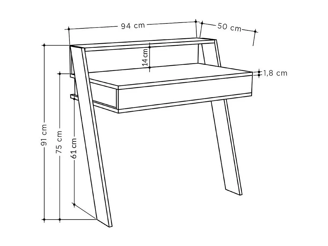 Scrivania da parete con cassetto Cowork 94 cm colore bianco