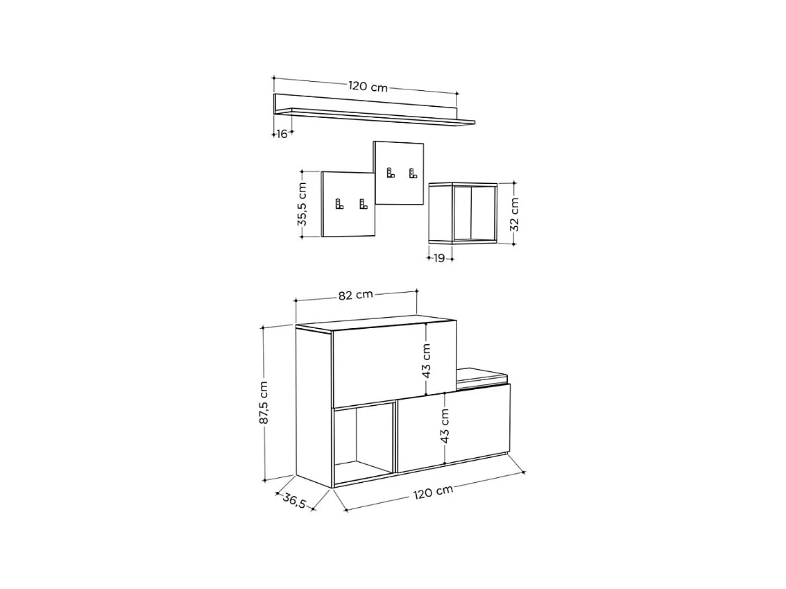 Mobile ingresso scarpiera Holdon 120x87,5 colore tortora dark coffee