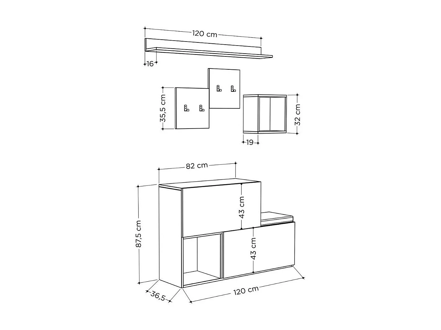 Mobile ingresso scarpiera Holdon 120x87,5 colore tortora dark coffee