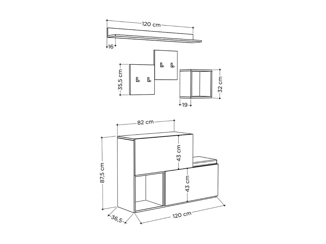 Mobile ingresso scarpiera Holdon 120x87,5 colore tortora dark coffee