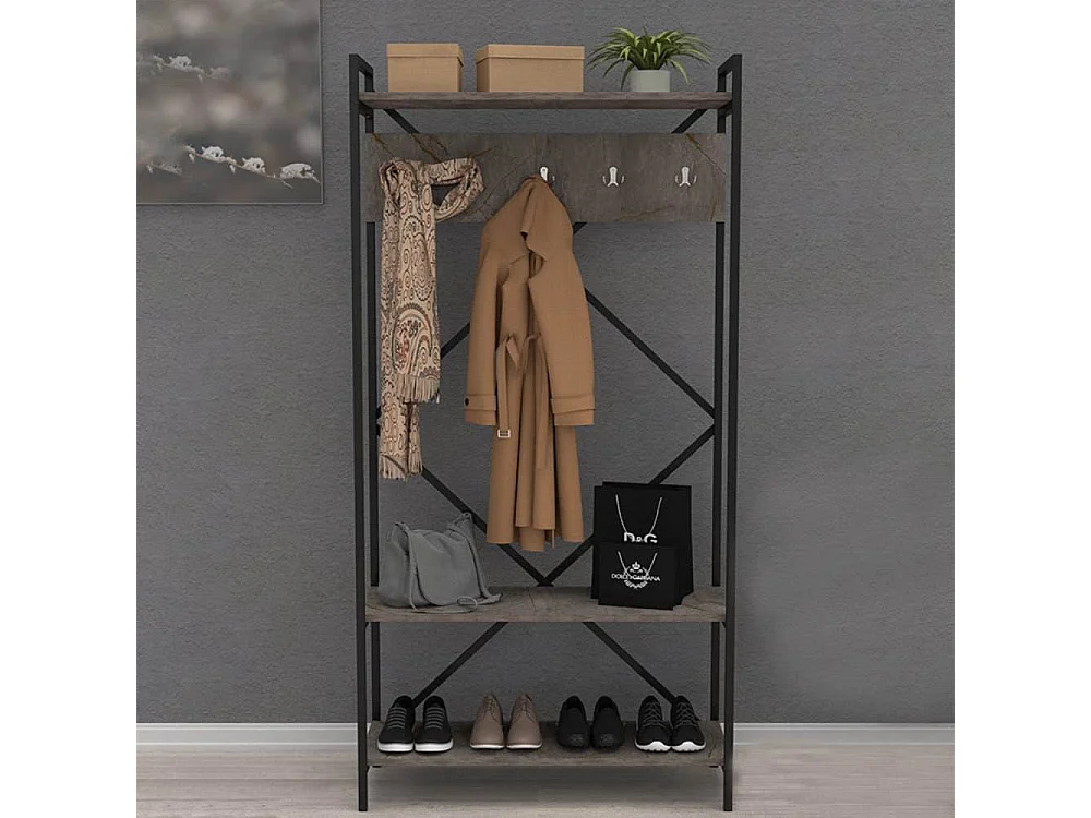 Mobile ingresso appendiabiti struttura in metallo e ripiani grigio Navis