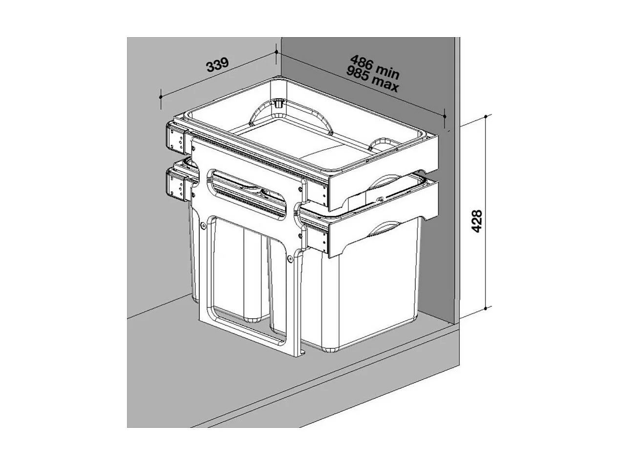 Pattumiera estraibile 2 contenitori e 1 vassoio Tank40