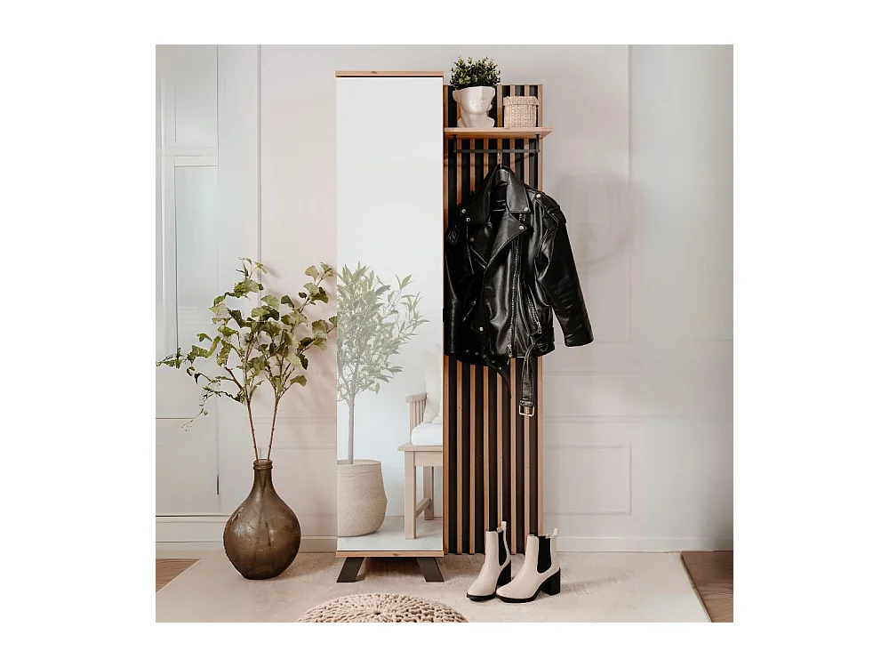 Mobile ingresso con frontale cannettato e anta a tutto specchio Medan42A colore quercia antracite 80x37x190H