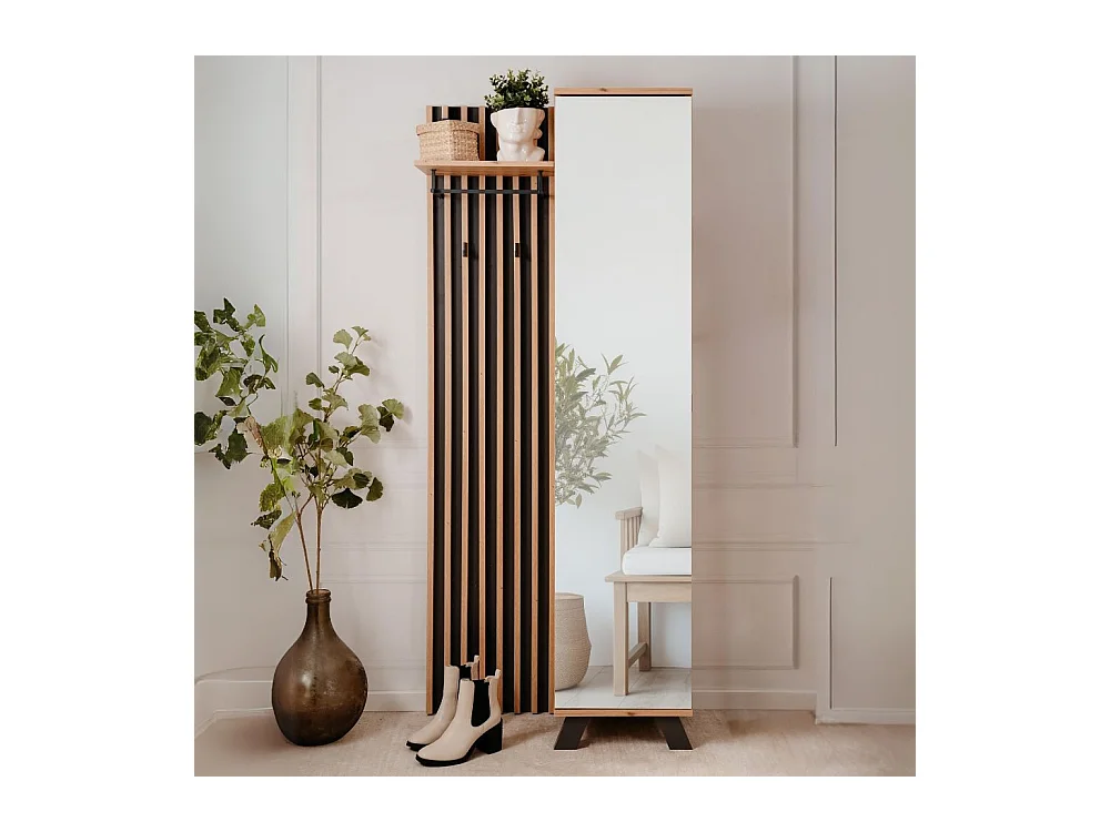 Mobile ingresso con frontale cannettato e anta a tutto specchio Medan42A colore quercia antracite 80x37x190H