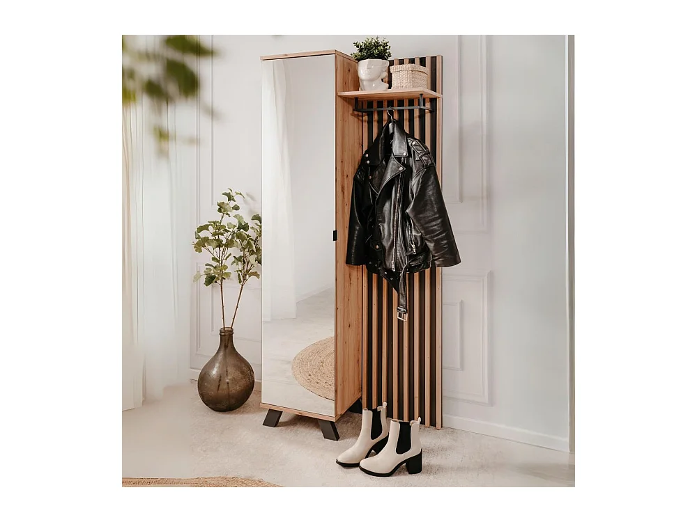 Mobile ingresso con frontale cannettato e anta a tutto specchio Medan42A colore quercia antracite 80x37x190H