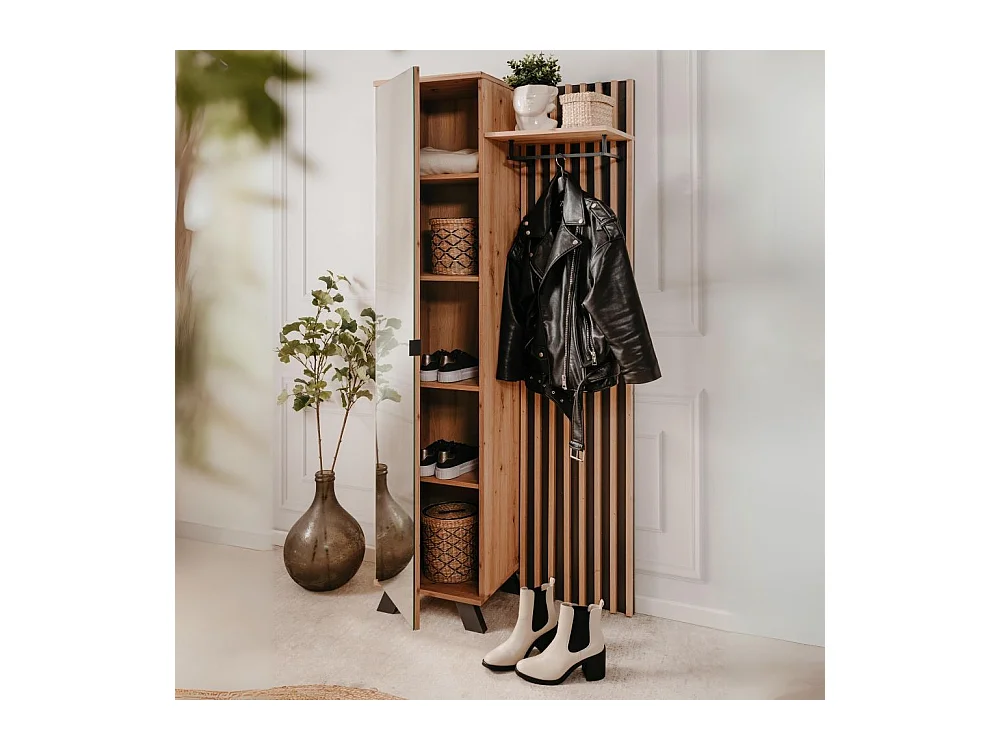 Mobile ingresso con frontale cannettato e anta a tutto specchio Medan42A colore quercia antracite 80x37x190H