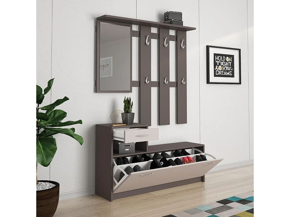 Mobile ingresso con scarpiera Rudolf colore grigio cobalto e cashmere