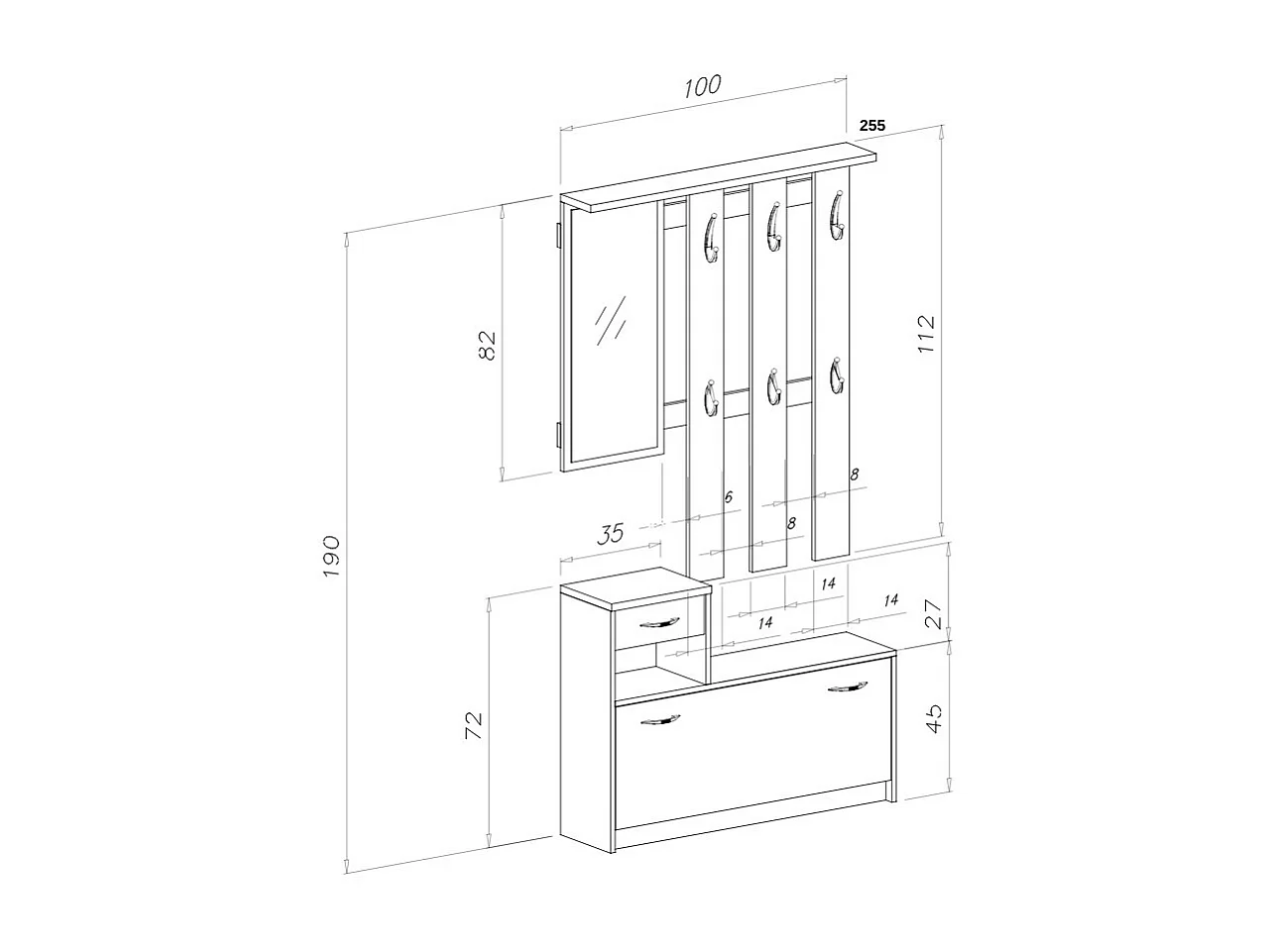 Mobile ingresso con scarpiera Rudolf colore grigio cobalto e cashmere