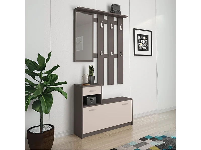 Mobile ingresso con scarpiera Rudolf colore grigio cobalto e cashmere