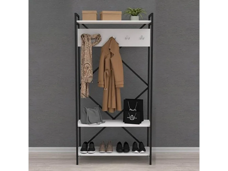 Mobile ingresso appendiabiti struttura in metallo e ripiani bianco Navis