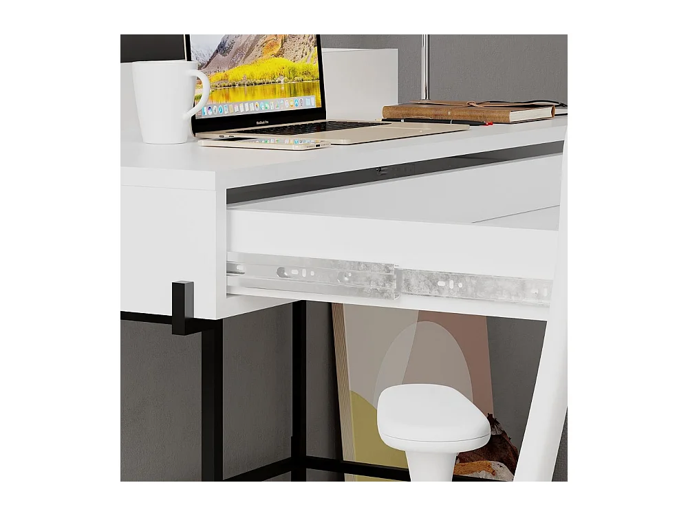 Scrivania bianco con dettagli antracite e gambe nere Leila 110x60x101