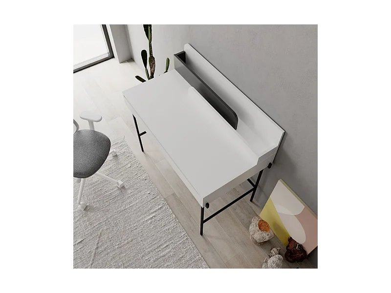 Scrivania bianco con dettagli antracite e gambe nere Leila 110x60x101
