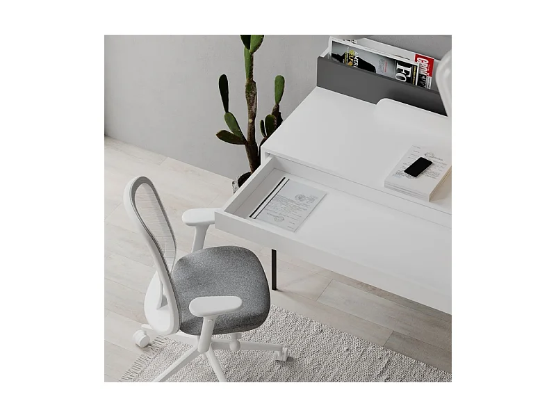 Scrivania bianco con dettagli antracite e gambe nere Leila 110x60x101