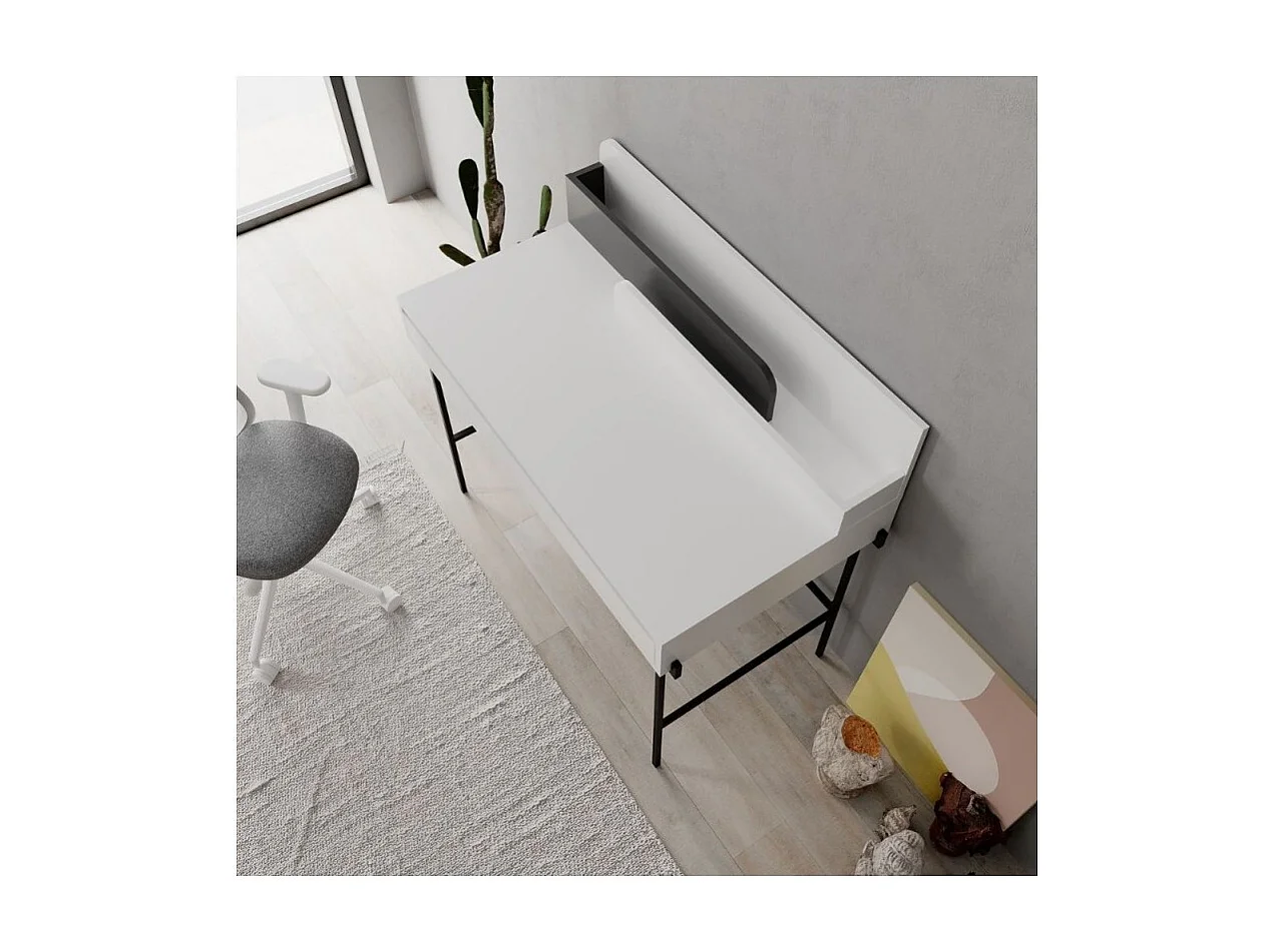 Scrivania bianco con dettagli antracite e gambe nere Leila 110x60x101