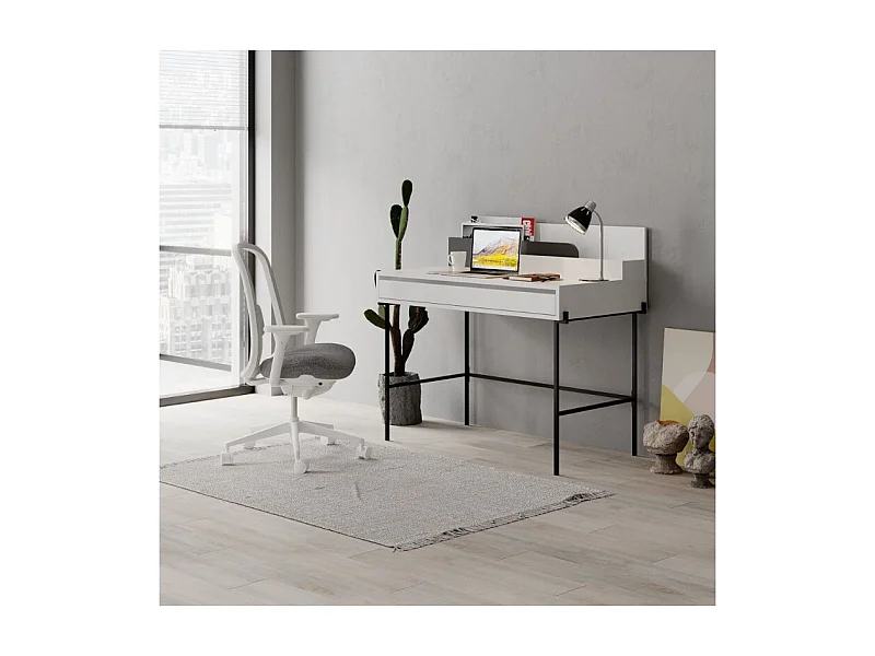 Scrivania bianco con dettagli antracite e gambe nere Leila 110x60x101
