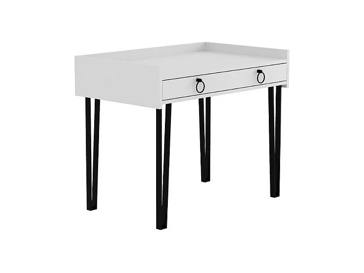 Scrivania bianca con gambe in metallo nero e cassetto Sponge 100x62x81,5