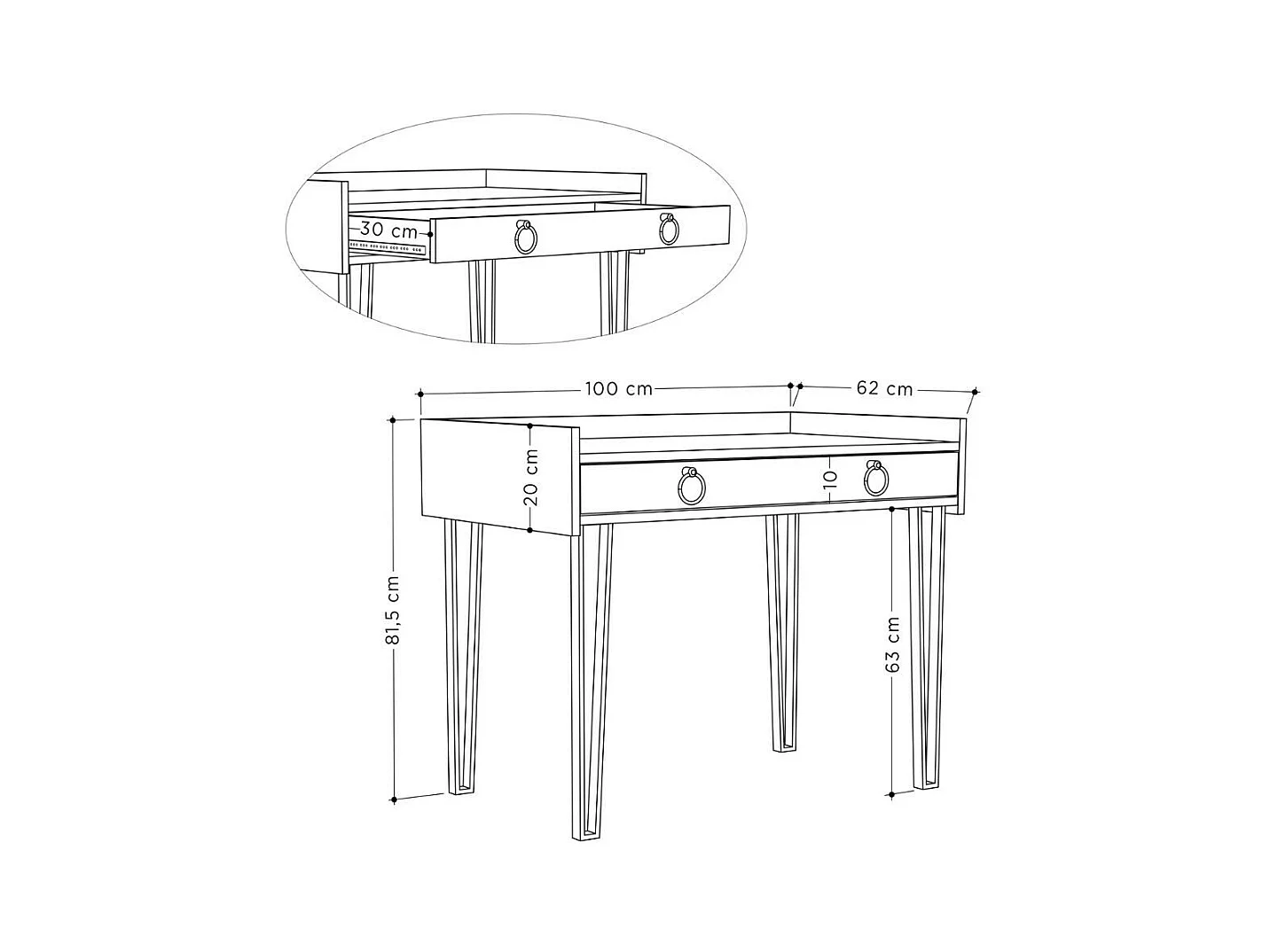 Scrivania bianca con gambe in metallo nero e cassetto Sponge 100x62x81,5