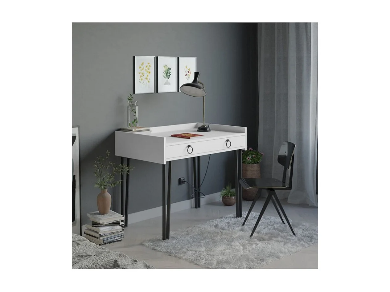 Scrivania bianca con gambe in metallo nero e cassetto Sponge 100x62x81,5