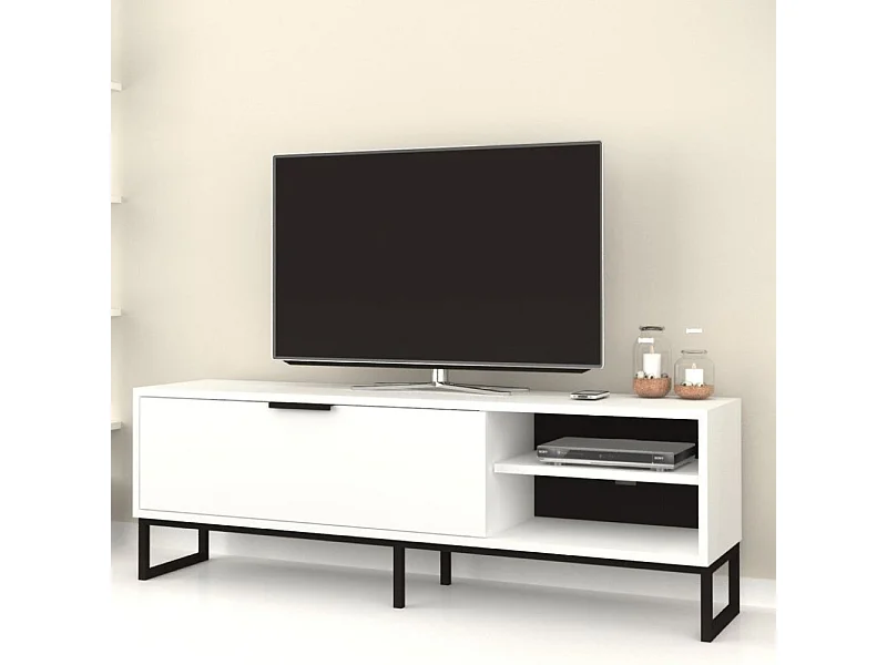 Mobile porta Tv Way 140x35x45h colore bianco con dettagli ghisa