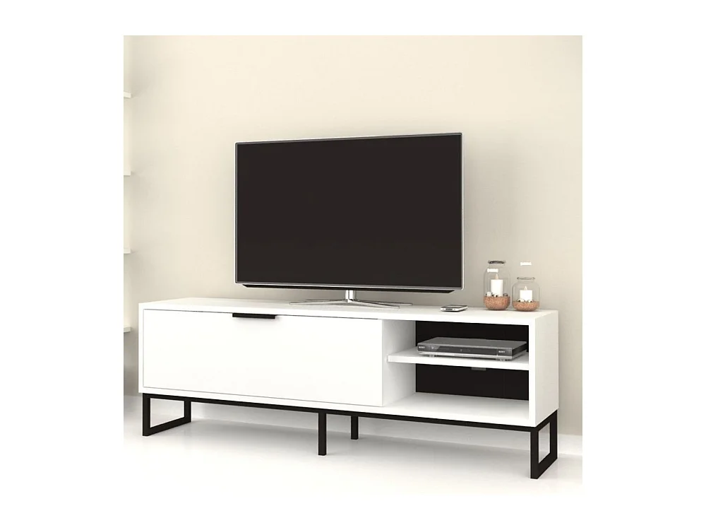 Mobile porta Tv Way 140x35x45h colore bianco con dettagli ghisa