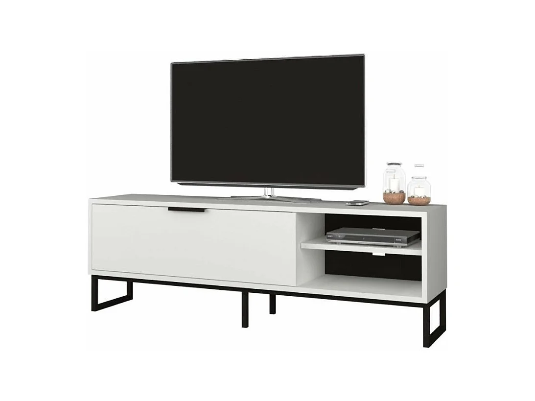 Mobile porta Tv Way 140x35x45h colore bianco con dettagli ghisa