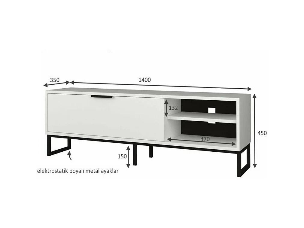 Mobile porta Tv Way 140x35x45h colore bianco con dettagli ghisa