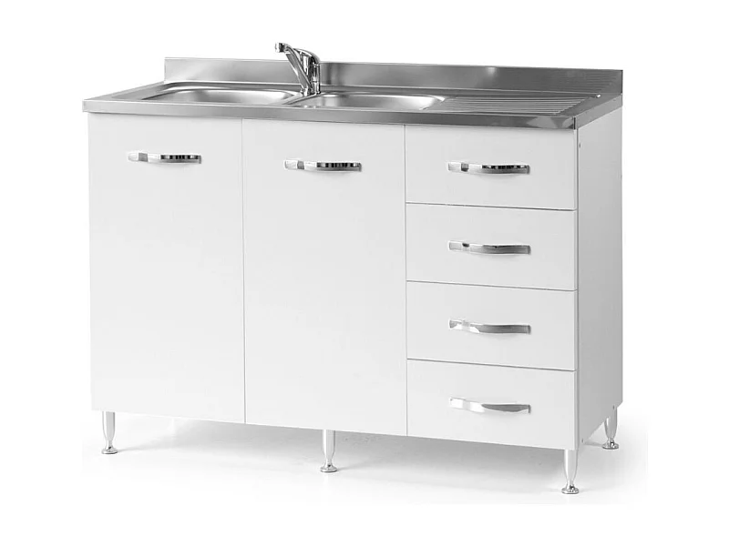 Sottolavello con cassetti 120 cm destro con lavello colore bianco frassinato