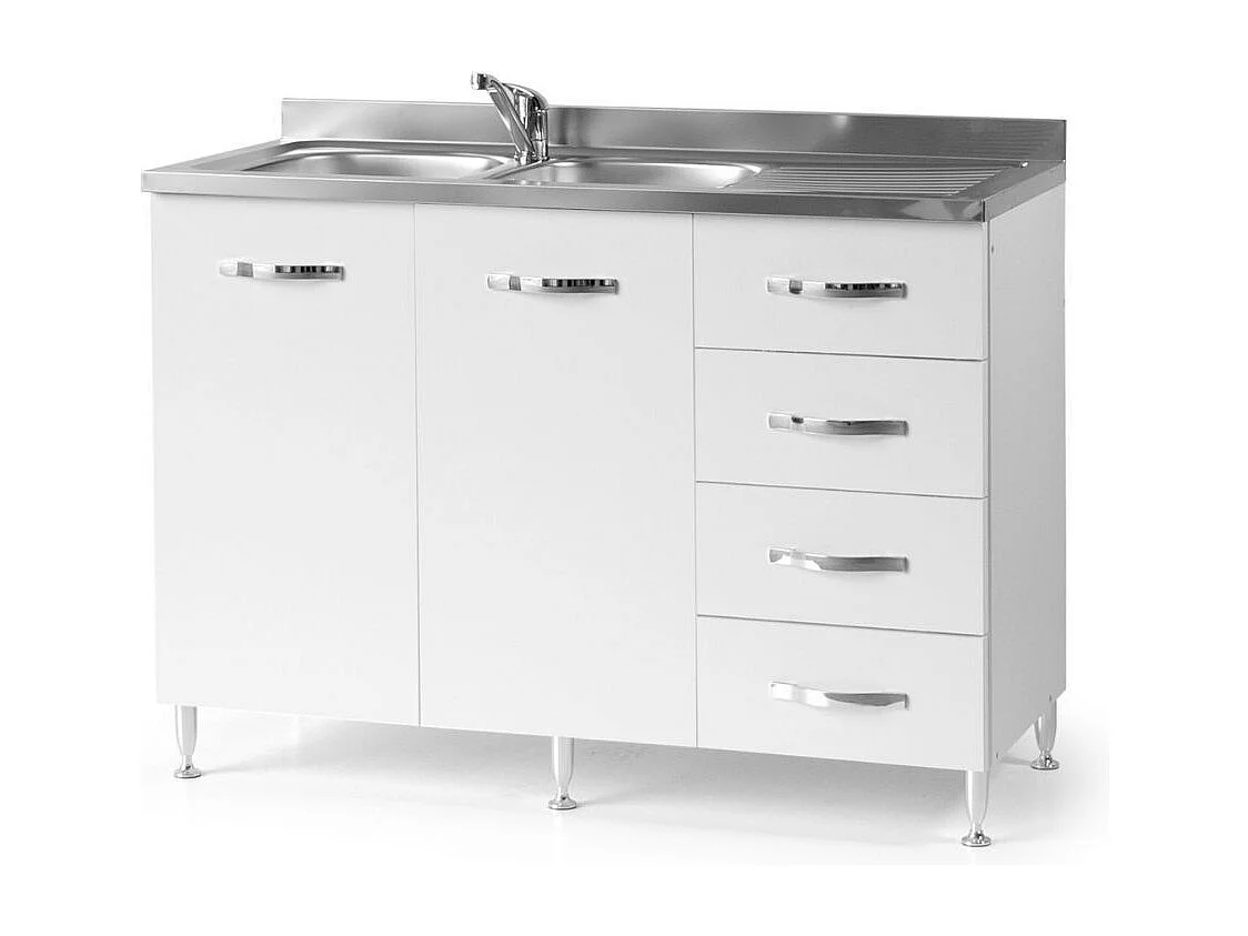 Sottolavello con cassetti 120 cm destro con lavello colore bianco frassinato