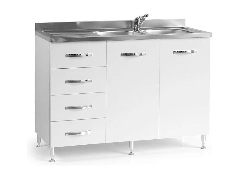 Sottolavello con cassetti 120 cm sinistro con lavello colore bianco frassinato