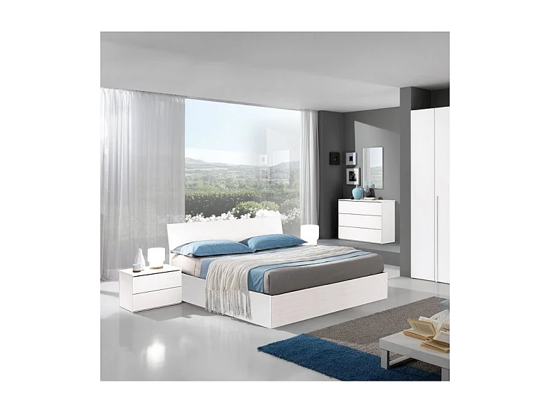 Letto matrimoniale contenitore in legno bianco 170x205x88h Manitoba