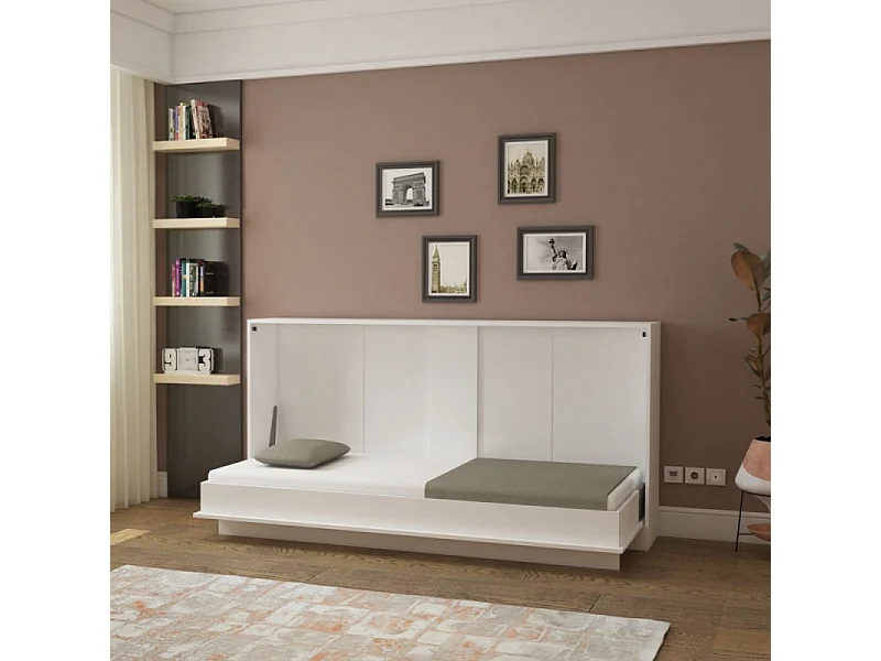 Letto singolo a scomparsa salvaspazio Life bianco 215x38x108H