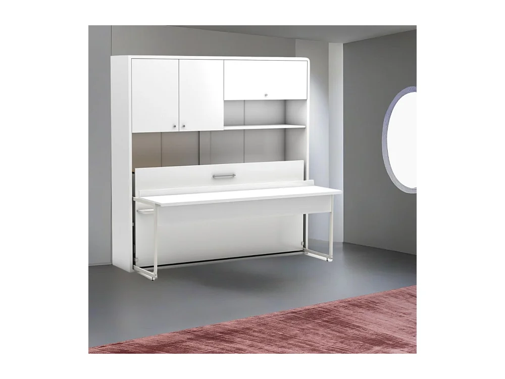 Letto a scomparsa singolo con scrivania estraibile Nitro bianco 207x35x208H
