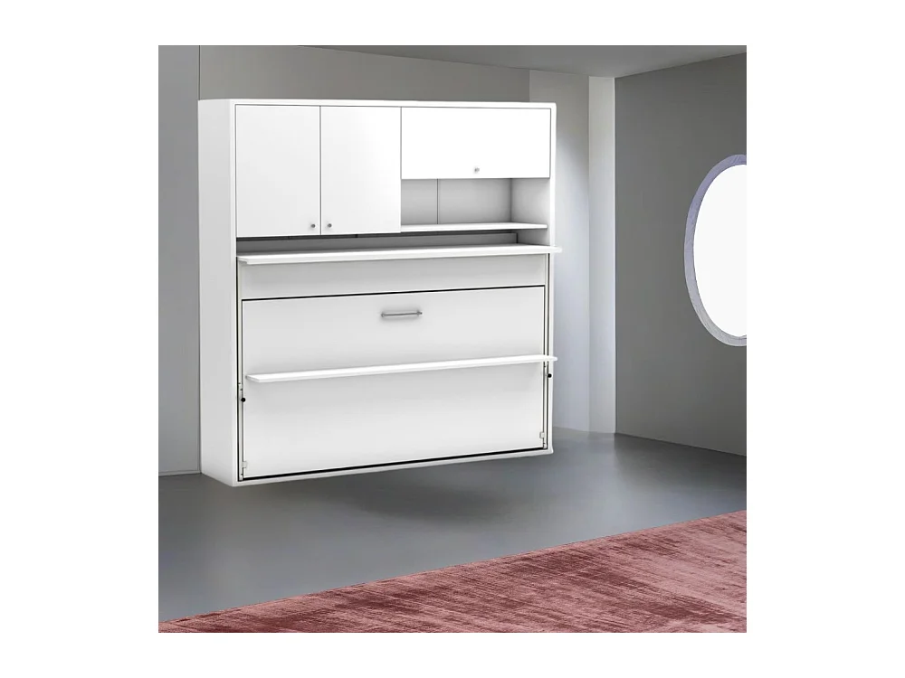 Letto a scomparsa singolo con scrivania estraibile Nitro bianco 207x35x208H