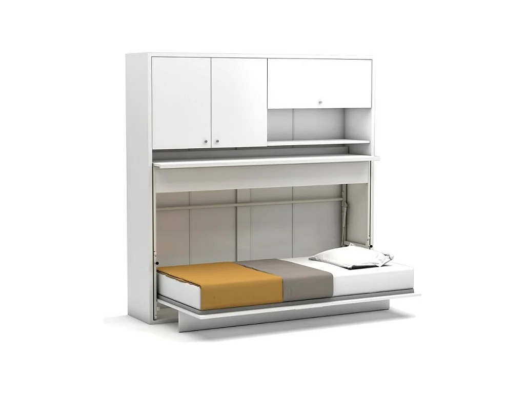 Letto a scomparsa singolo con scrivania estraibile Nitro bianco 207x35x208H