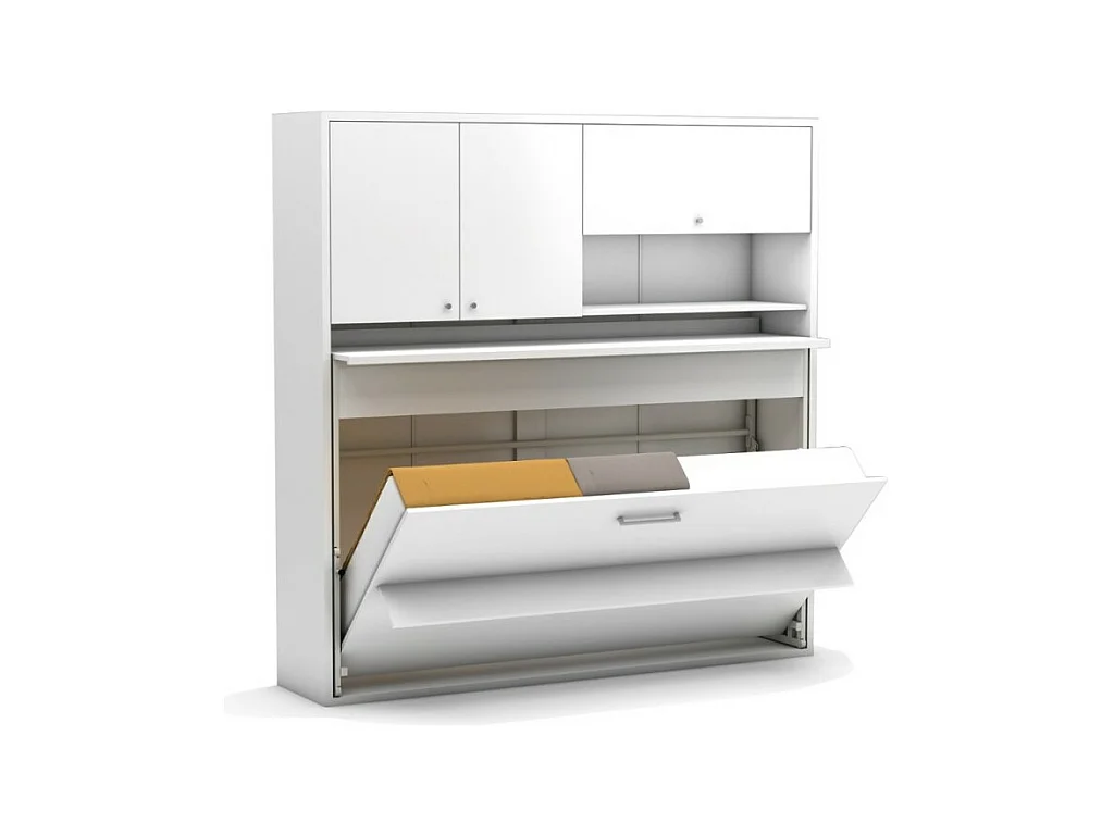 Letto a scomparsa singolo con scrivania estraibile Nitro bianco 207x35x208H