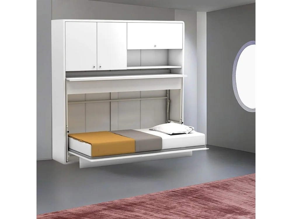 Letto a scomparsa singolo con scrivania estraibile Nitro bianco 207x35x208H