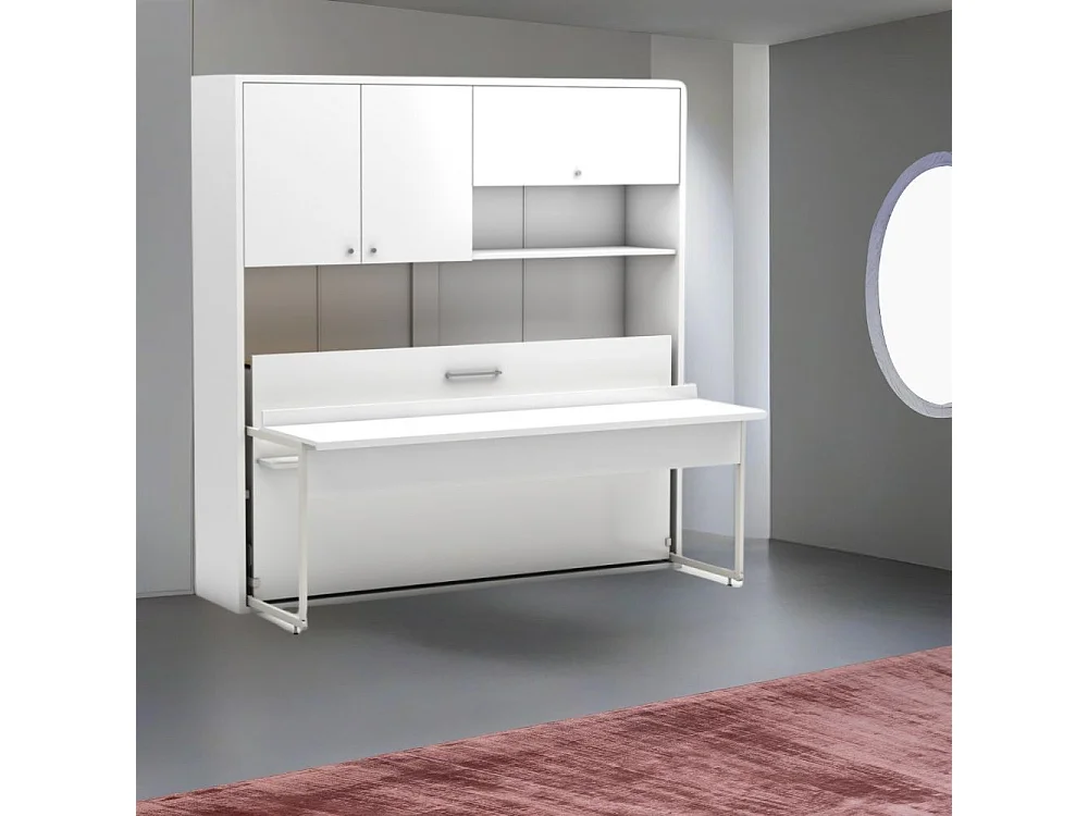 Letto a scomparsa singolo con scrivania estraibile Nitro bianco 207x35x208H