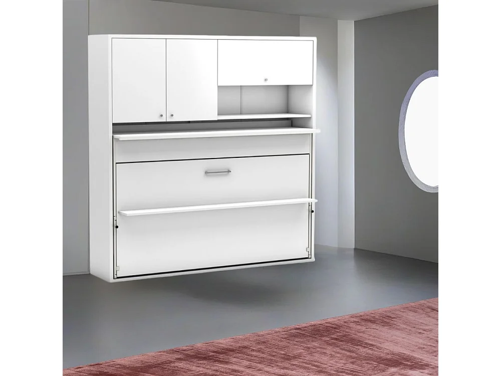 Letto a scomparsa singolo con scrivania estraibile Nitro bianco 207x35x208H