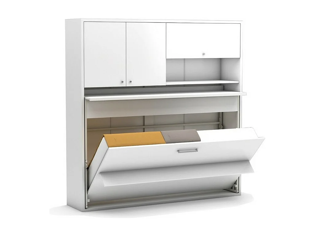 Letto a scomparsa singolo con scrivania estraibile Nitro bianco 207x35x208H