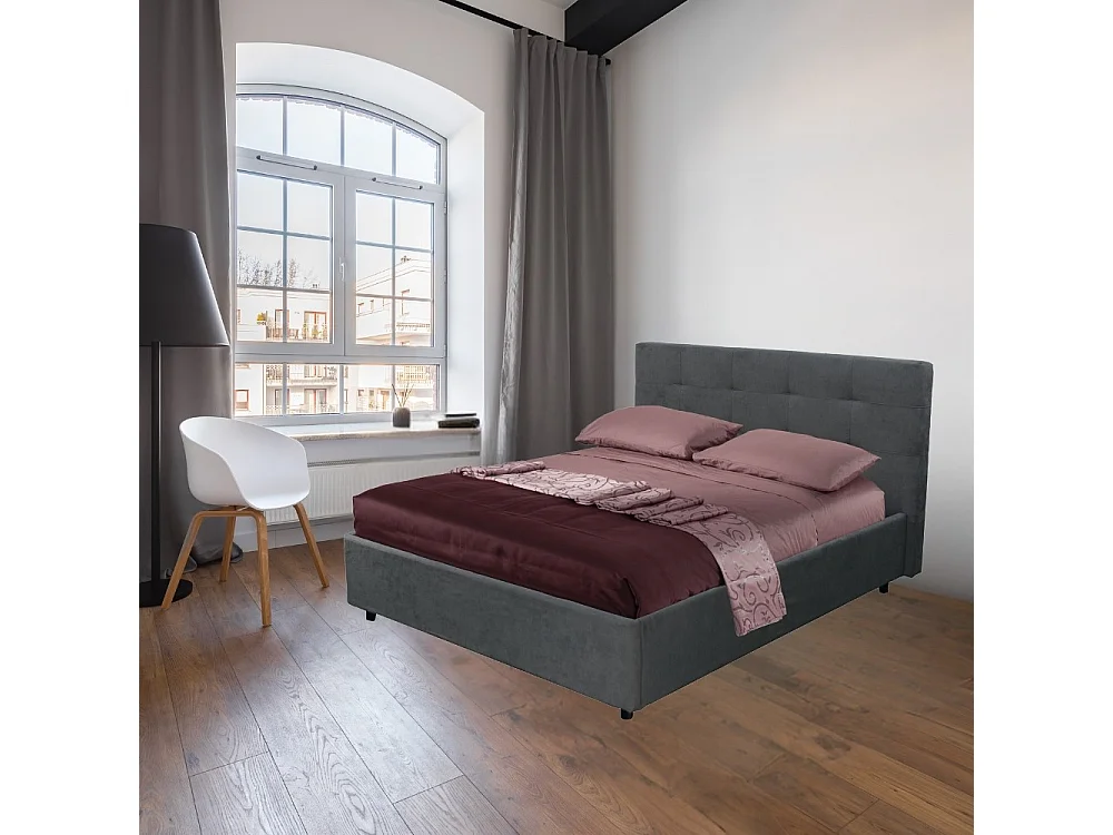 Letto Matrimoniale contenitore Ascoli 182x210x110H tessuto colore ash grigio