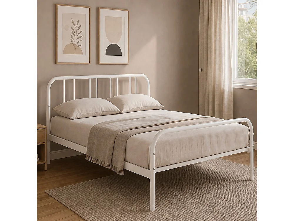 Letto matrimoniale in metallo Genoa colore bianco