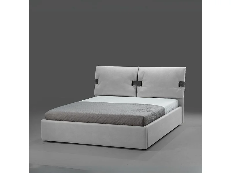 Letto matrimoniale contenitore Grenoble tessuto grigio ghiaccio 176x218x118H