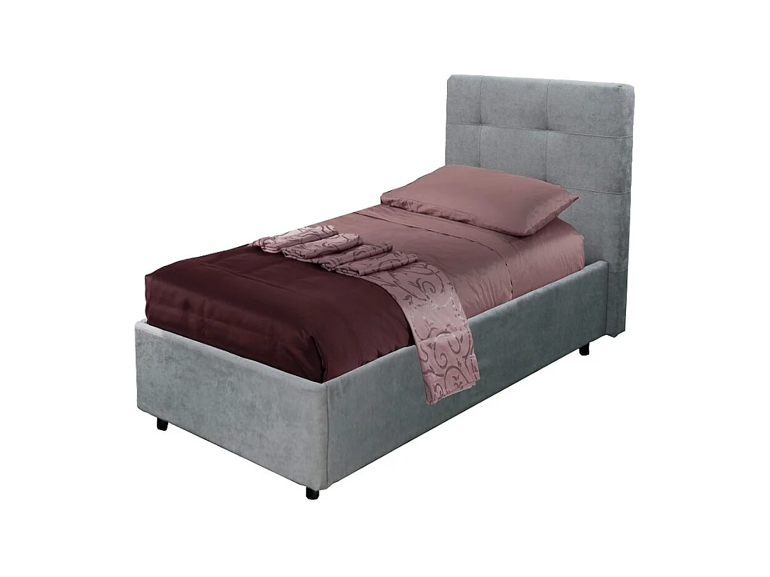 Letto singolo con contenitore Ascoli 102x210x110H tessuto colore grigio chiaro
