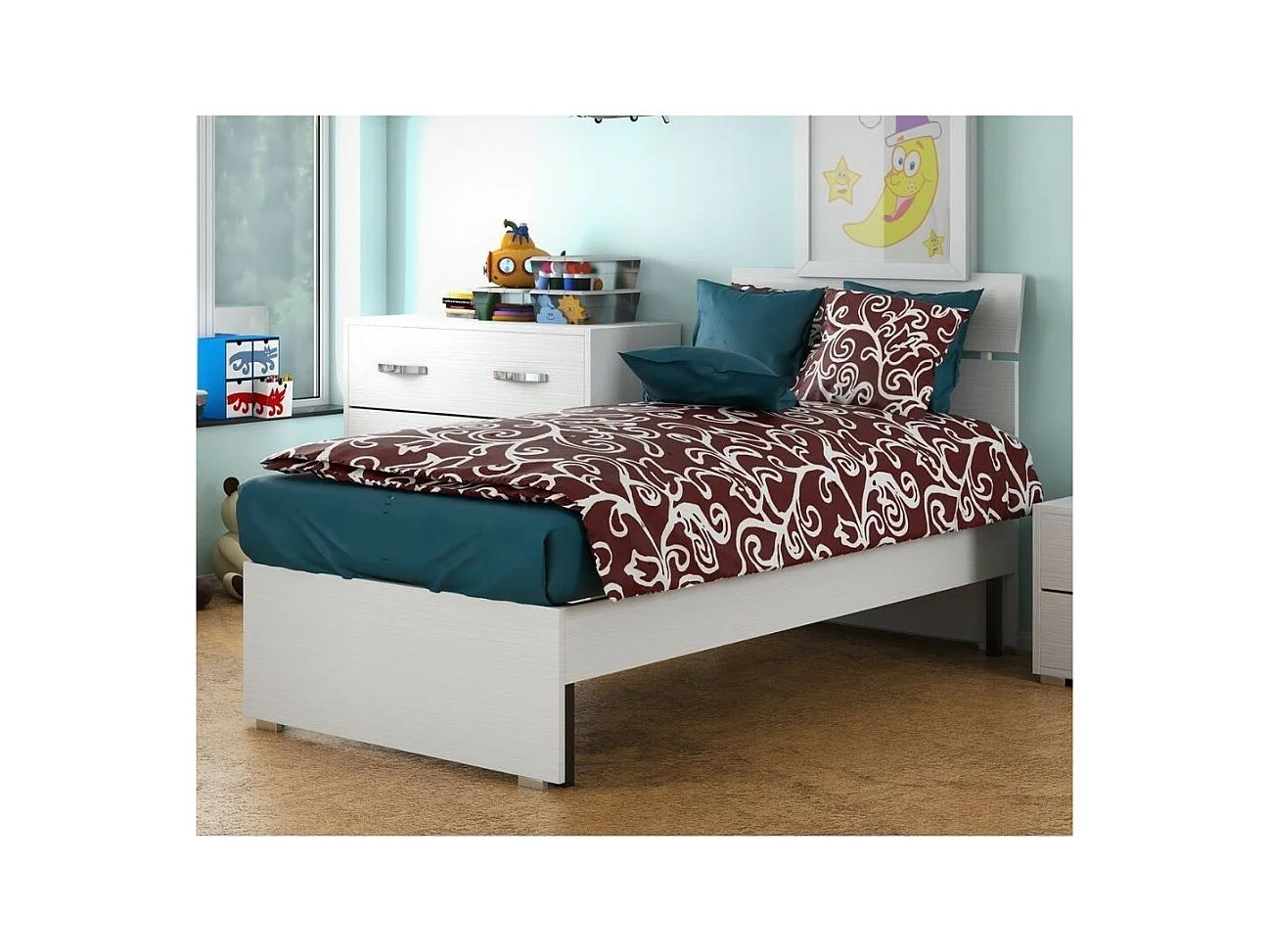 Letto singolo in legno colore bianco frassinato