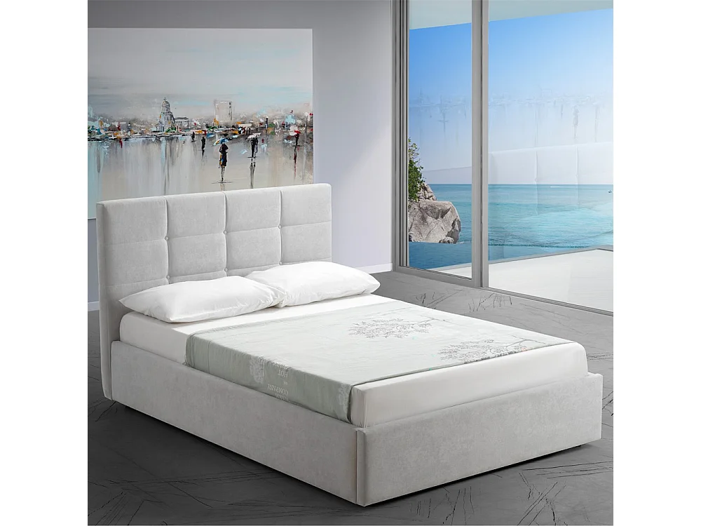 Letto una piazza e mezza con contenitore Napoli tessuto colore grigio