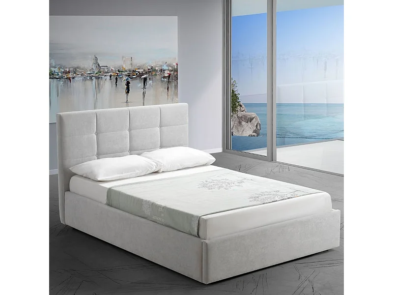 Letto una piazza e mezza con contenitore Napoli tessuto colore grigio